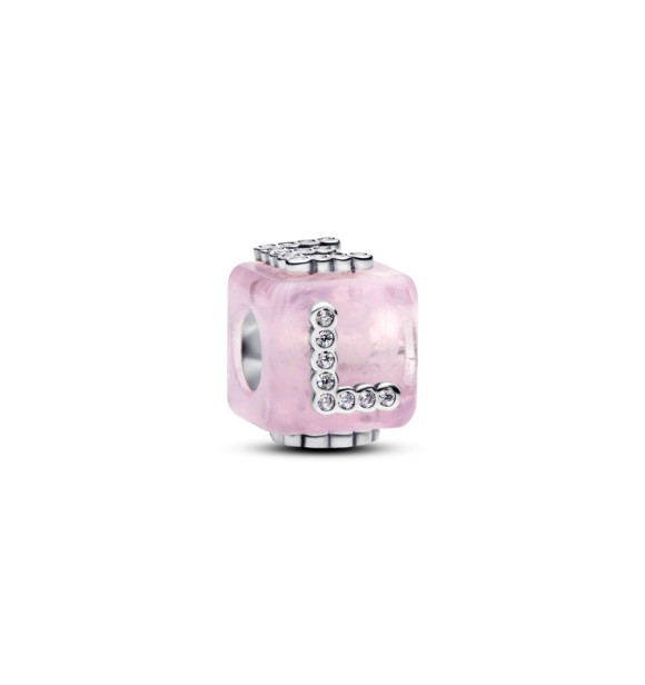 PANDORA 794433C01 Love cube sterling silver charm with pink Murano glas and  clear cubic zirconia