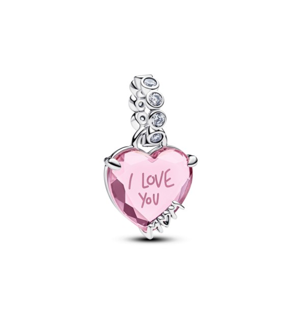 PANDORA 794464C01 Colgante de corazón de plata de ley con circonitas cúbicas rosas y transparentes.