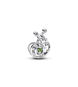 PANDORA 794557C01 Charm de caracol en plata de ley con cristal verde claro y circonitas cúbicas transparentes.