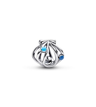 794695C01 Openwork shell sterling silver charm with blue enamel