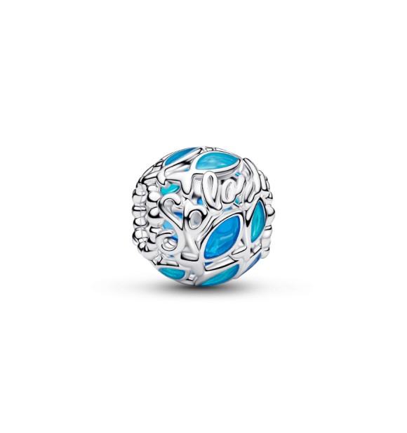 794699C01 Openwork fish sterling silver charm with transparent blue enamel
