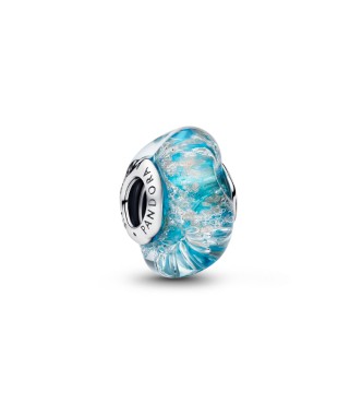 794701C01 Sterling silver charm with turquoise Murano glass with glitter