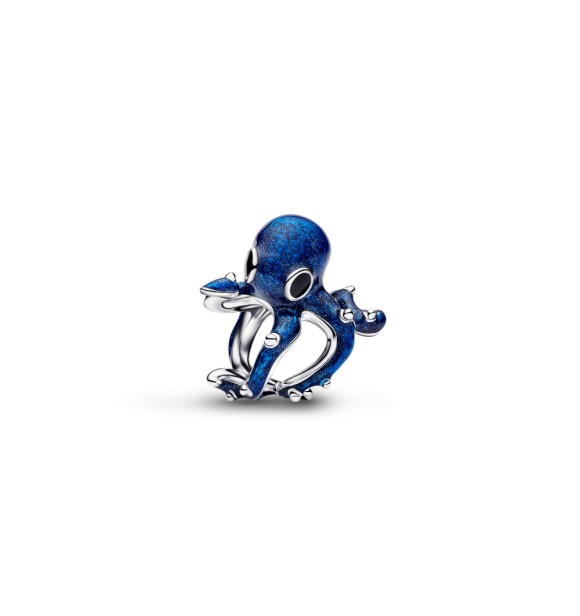 794706C01 Octopus sterling silver charm with shimmering blue and black enamel