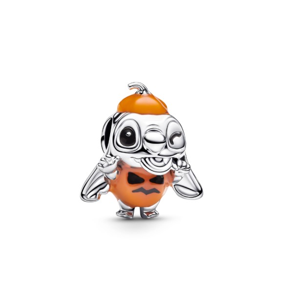 PANDORA 794730C01 Disney Stitch halloween sterling silver charm with imitation of orange quartz and black enamel