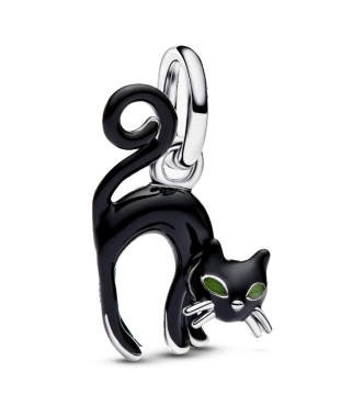 PANDORA 794769C01 Black cat sterling silver dangle with black and glow in the dark enamel