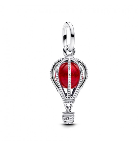 PANDORA 798064C01 Colgante de globo aerostático en plata de ley con cristal de Murano rojo