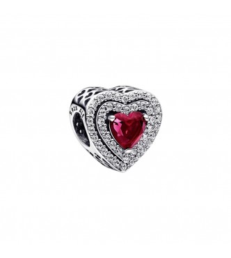 Heart sterling silver charm with cherries jubilee red crystal and clear cubic zirconia