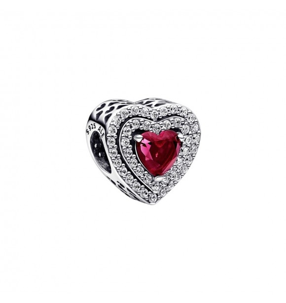 Heart sterling silver charm with cherries jubilee red crystal and clear cubic zirconia