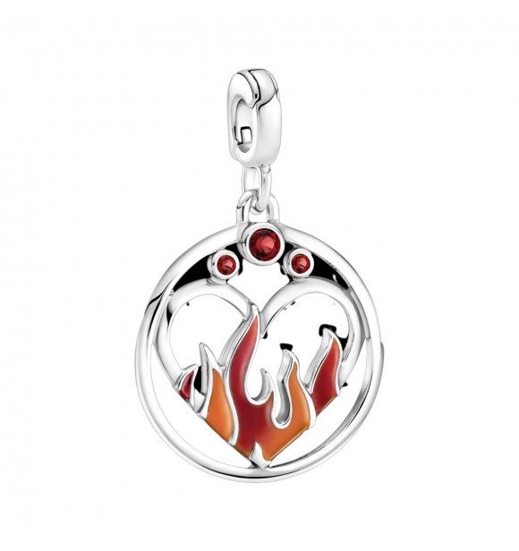 Fire sterling silver medallion with salsa red crystal,
 red and orange enamel