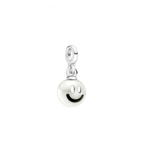Smiley sterling silver dangle charm with white freshwater cultured pearl and black enamel