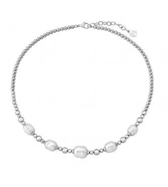 MAJORICA collar corto de 43/48cm en acero rodiado, 8/10/12mm perlas barrocas blancas