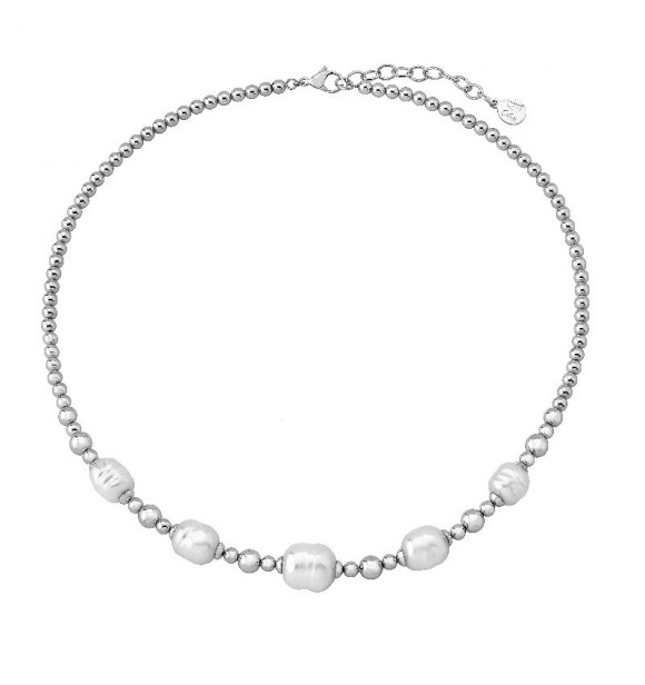 MAJORICA collar corto de 43/48cm en acero rodiado, 8/10/12mm perlas barrocas blancas