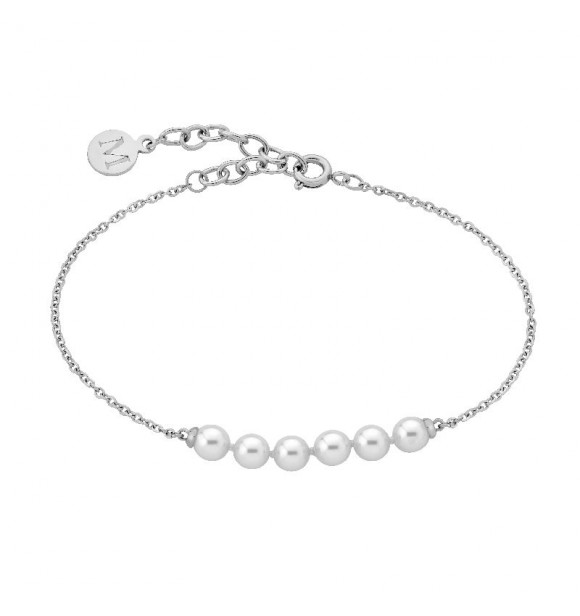 MAJORICA brazalete de 16/19cm en acero, 5mm perlas redonda blancas