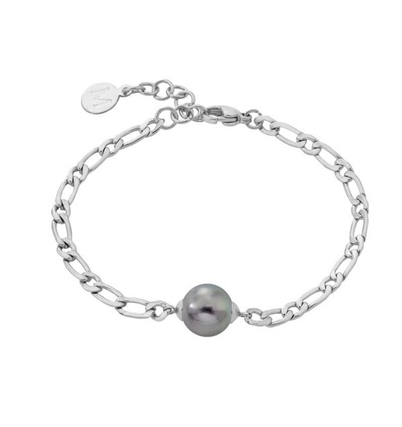 MAJORICA cadena rodiada con perla gris 10mm