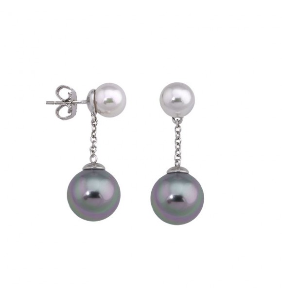 MAJORICA pendientes  con pincho en plata rodiada, 8/12mm perlas redondas blanca y gris