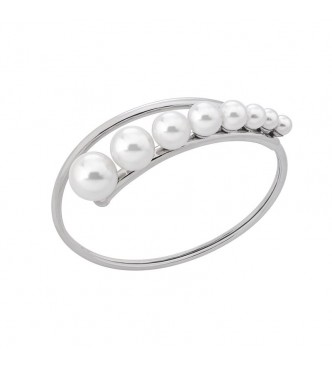 MAJORICA Brazalete rígido 5.3x4.4cm de diámetro en acero rodiado, 5/11mm perlas redondas blancas