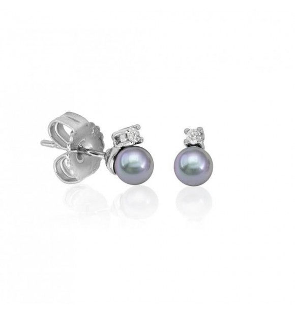 MAJORICA Pendientes cortos con pincho en plata rodiada, perla redonda gris de 4mm y circonitas ref. 16287.03.2.000.010.1