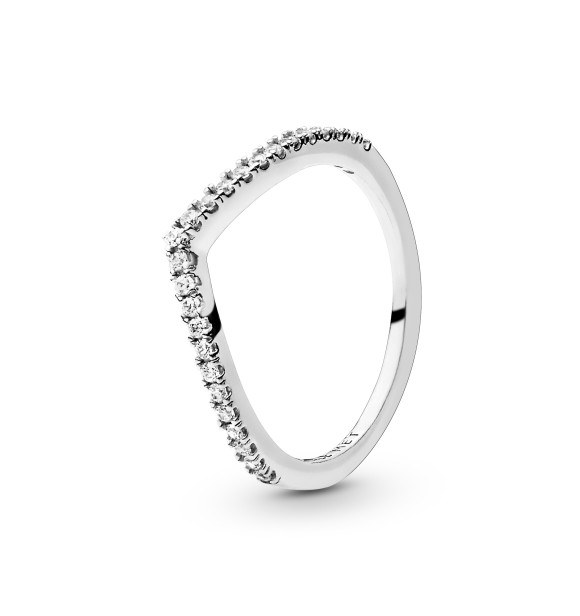 196316CZ-54 Wishbone silver ring with clear cubic zirconia