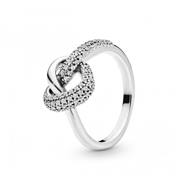 PANDORA Knotted heart silver ring with clear cubic zirconia