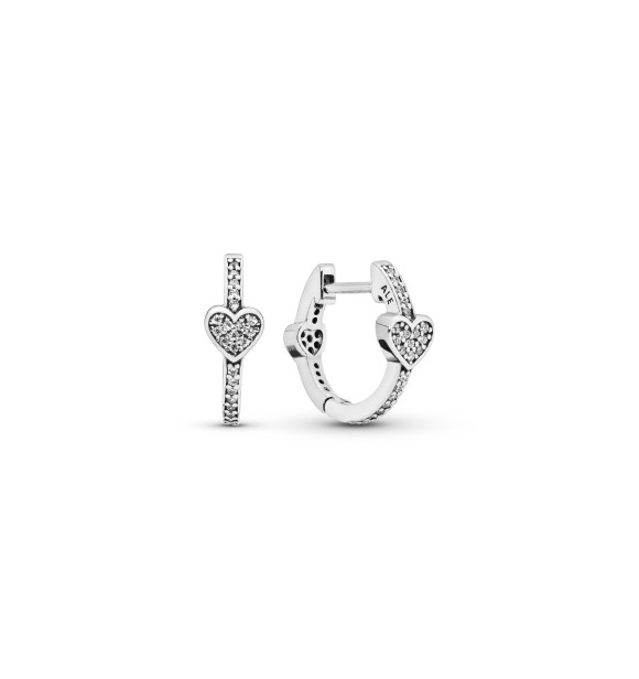 PANDORA Pendientes de aro Corazones en plata de primera ley con circonitas transparentes