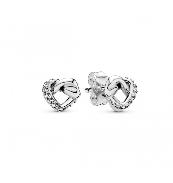 PANDORA Knotted hearts silver stud earrings with clear cubic zirconia