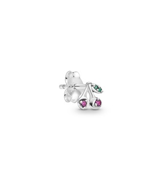 Cherries stud earring in sterling silver with cerise  and royal green crystal 298384NCC