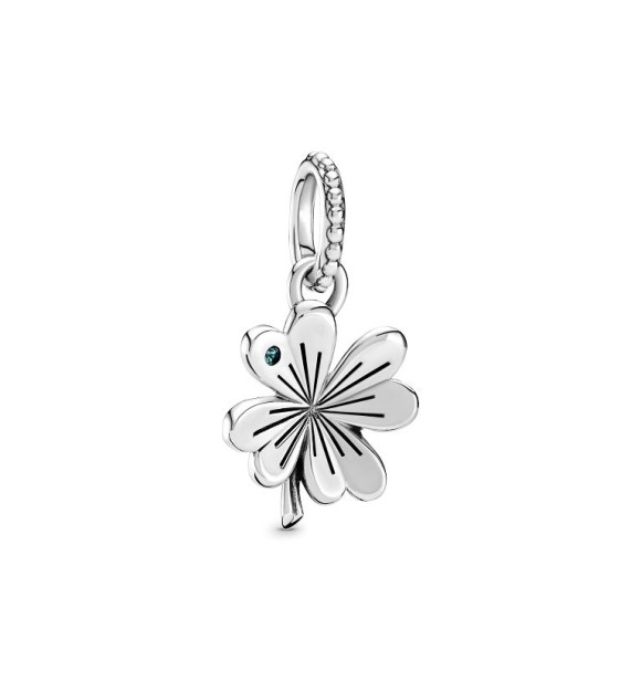 PANDORA Clover silver pendant with aqua green crystal