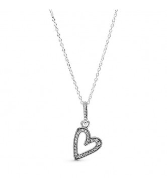 Heart sterling silver pendant with clear cubic zirconia and necklace 398688C01 
