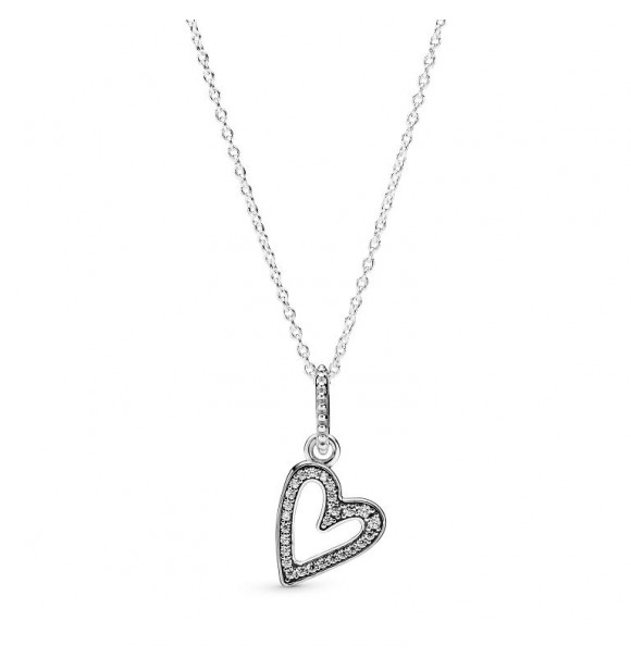 Heart sterling silver pendant with clear cubic zirconia and necklace 398688C01 