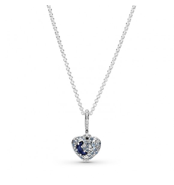 PANDORA Heart sterling silver necklace with skylight blue, icy blue crystal and clear cubic zirconia 399232C01 