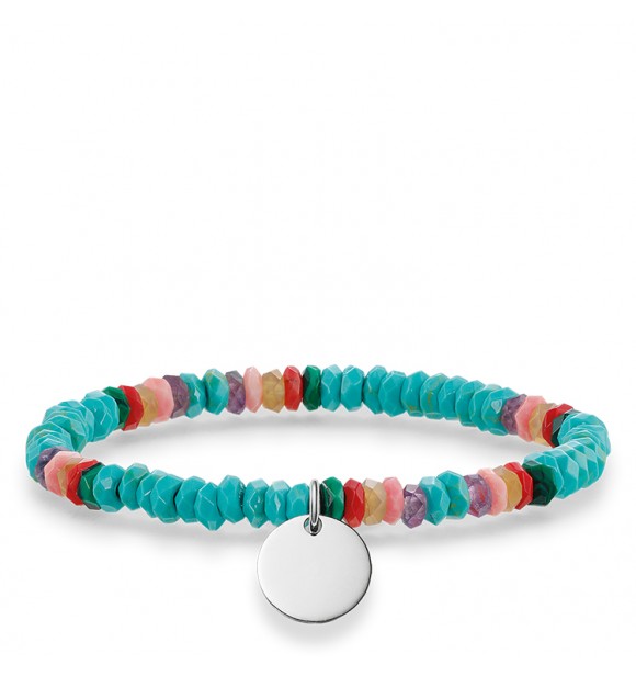 Thomas Sabo bracelet, appr. 16,5 cm 925 Sterling silver/ agate/ amethyst/ dyed bamboo coral/ simulated malachite/ simulated turquoise multicoloured