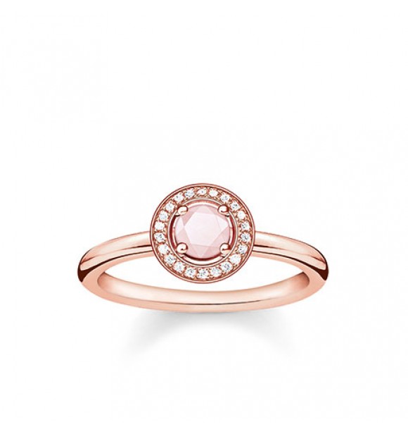 Thomas Sabo ring 925 Sterling silver, gold plated rose gold/ white diamond/ rose quartz pink