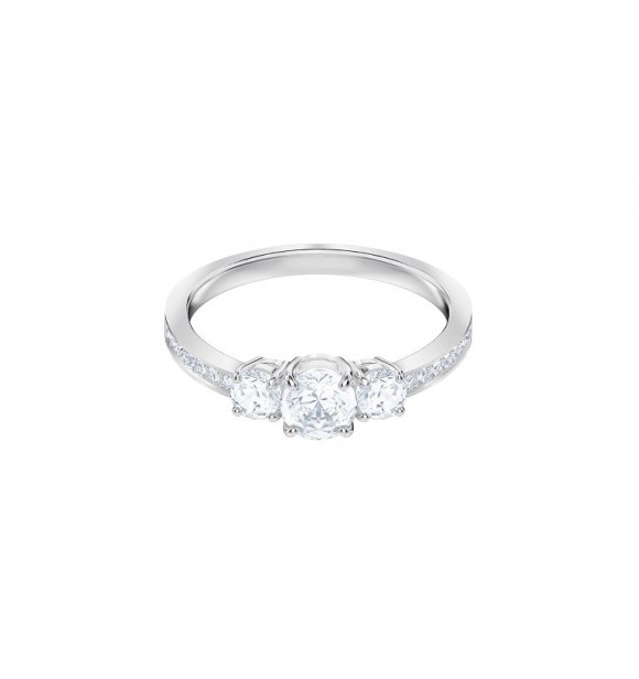 SWAROVSKI ATTRACT TRILOGY:RING RND CZWH/RHS 55 MOTIF RING Anillo Attract Trilogy Round, blanco, baño de rodio