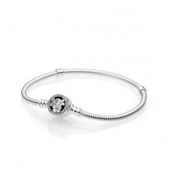PANDORA 590744CZ  Pulsera en plata de ley con circonita cúbica transparente, blanca y esmalte rosa