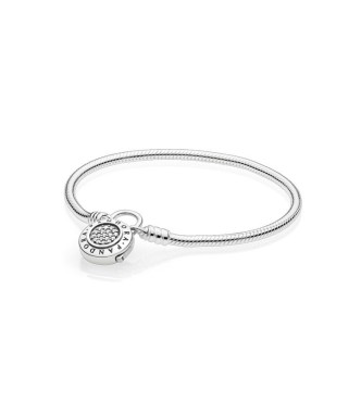 PANDORA Pulsera Moments en plata de primera ley con cierre Logo y circonitas transparentes