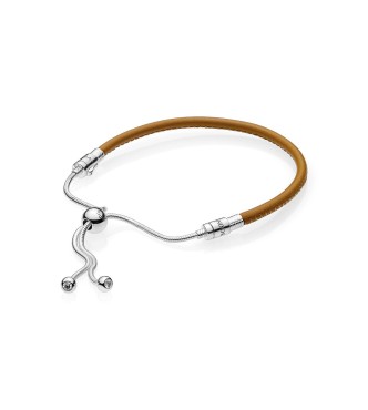 PANDORA Pulsera Moments Deslizante en cuero marrón para charms