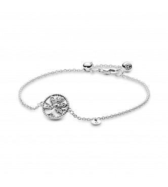 PANDORA Tree of life silver bracelet with clear cubic zirconia and white enamel