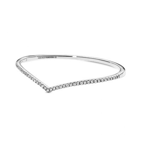 Wishbone silver bangle with clear cubic zirconia 597837CZ 