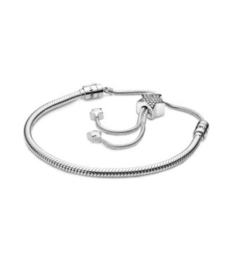 Sterling silver snake chain sliding bracelet and star clasp with clear cubic zirconia 598528C01 