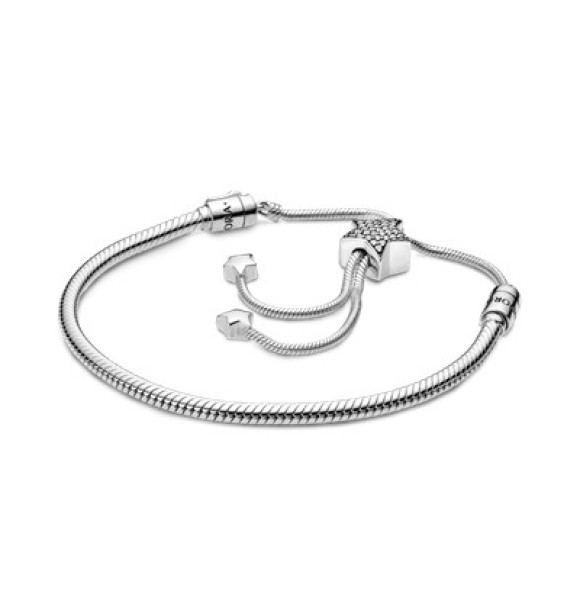Sterling silver snake chain sliding bracelet and star clasp with clear cubic zirconia 598528C01 
