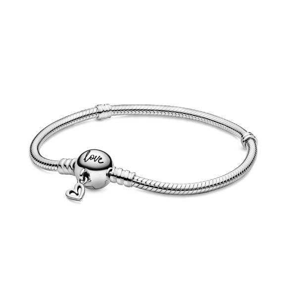 Snake chain sterling silver bracelet with round clasp 598698C00 