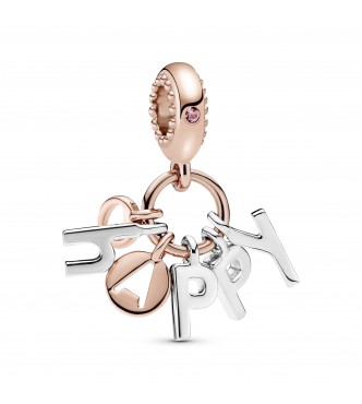 PANDORA Charm colgante Felicidad en PANDORA Rose con cristal rosa