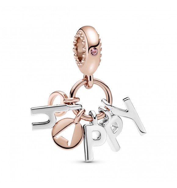 PANDORA Charm colgante Felicidad en PANDORA Rose con cristal rosa