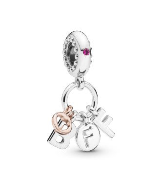 BFF Pandora Rose and silver dangle with cerise crystal