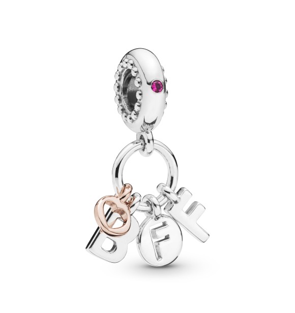 BFF Pandora Rose and silver dangle with cerise crystal