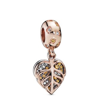 PANDORA Leaves Pandora Rose and sterling silver dangle with clear and honey cubic zirconia