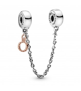 PANDORA Crown O sterling silver and Pandora Rose safety chain with silicone grip