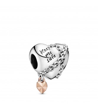 PANDORA Chained heart sterling silver and Pandora Rose charm