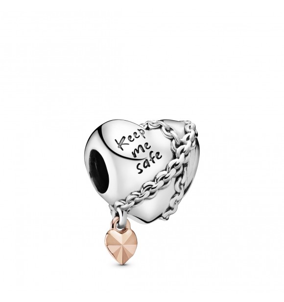 PANDORA Chained heart sterling silver and Pandora Rose charm