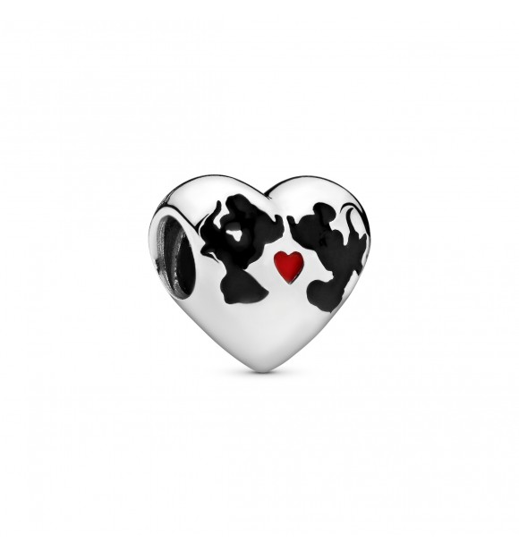 PANDORA Charm Corazón Minnie & Mickey en plata de primera ley con esmalte rojo y negro